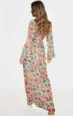 White Fruit Geometric Print Kimono Maxi Dress - Image 2