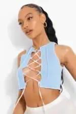SEAM DETAIL LACE UP TOP - Image 2