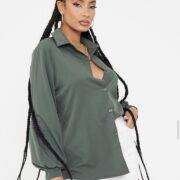 Khaki Woven Balloon Sleeve Shirt