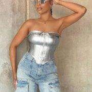 SHEIN SXY zip front bandana hem tube top