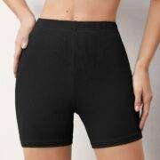 SHEIN BASICS cotton solid ribbed knit cycling shorts