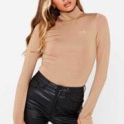 Luxe To Kill Camel high neck "LTK" slinky bodysuit