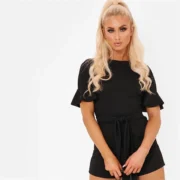 I Saw It First Tie Waist Short Sleeve Frill Detail Top