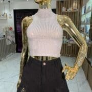 Ribbed knit tuttleneck solid tank top