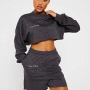 Charcoal Grey "LTK" Embroidered Cropped Sweatshirt