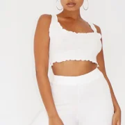 Pretty Little Thing Petite Cream Brushed Rib Cropped Frill Hem Vest