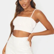 Pretty Little Thing Nude Slinky Ruched Bust Crop Top