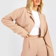 Femme Luxe Stone Long Sleeve Cropped Blazer- Camber