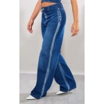 Prettylittlething Indigo Blue Wash WashedDown Distressed Look Wide Leg Jean