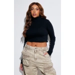 Prettylittlething Basic Rib High Neck Long Sleeve Crop Top