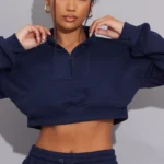 Prettylittlething Half Zip Cropped Sweater Midnight Blue