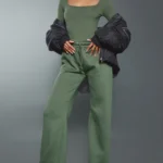 Khaki Straight Leg Track Pants