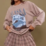 Taupe Washed Alaska Landscape Printed Sweatshirt