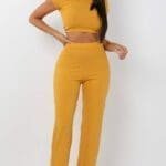Mustard Crop Ribbed Two Piece Co-ord Set