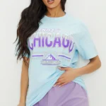 PTL Baby Blue Lllinois Slogan Printed T-Shirt