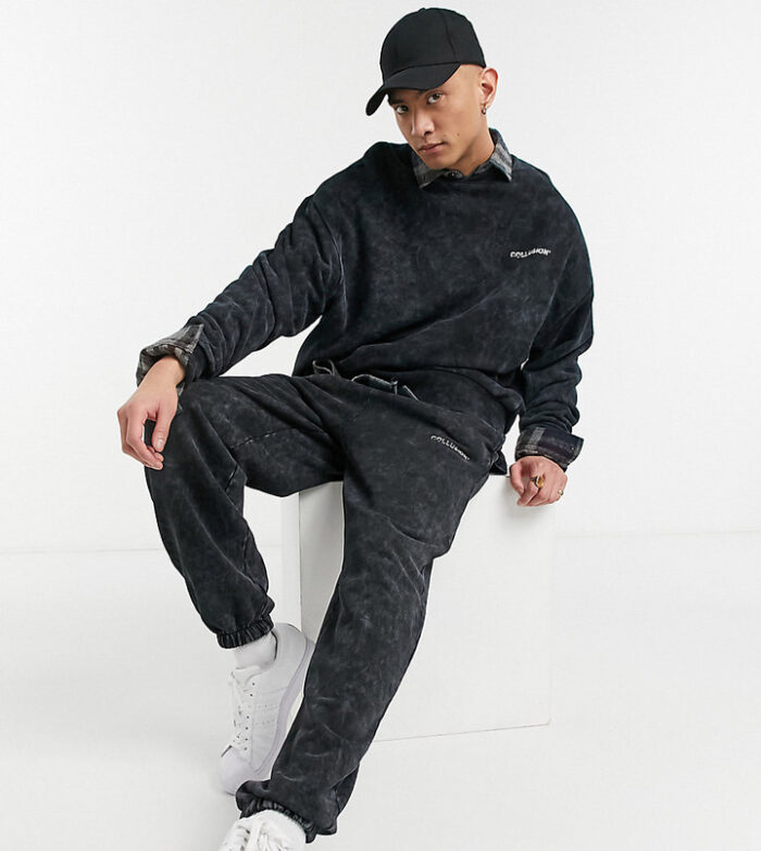 collusion oversized joggers in charcoal acid wash co ord
