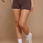 Petite Chocolate Cotton Blend High Waist Hot Pants