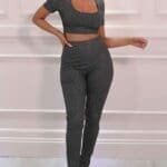 Grey Glitter Metallic Ruched Back Leggings Co-ord