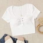 SHEIN EZwear Press Button Half Placket Tee