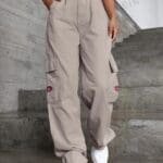 SHEIN patched Detail Flap Pocket Wide Leg Jeans