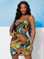 SHEIN SXY Graphic Print Cut Out Cami Bodycon Dress