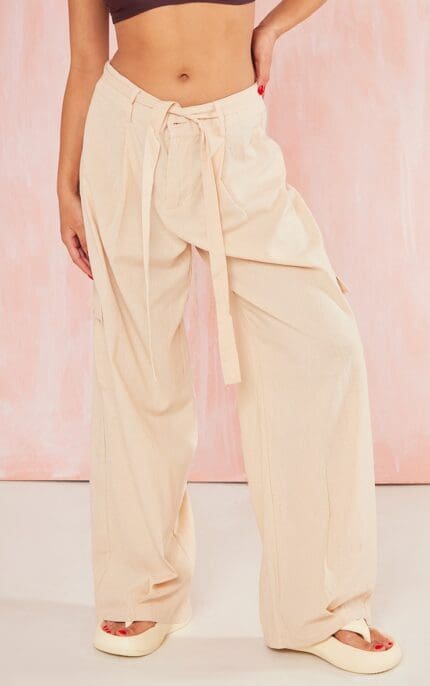Prettylittlething Baggy Low Rise 90's Cargo Trousers Stone