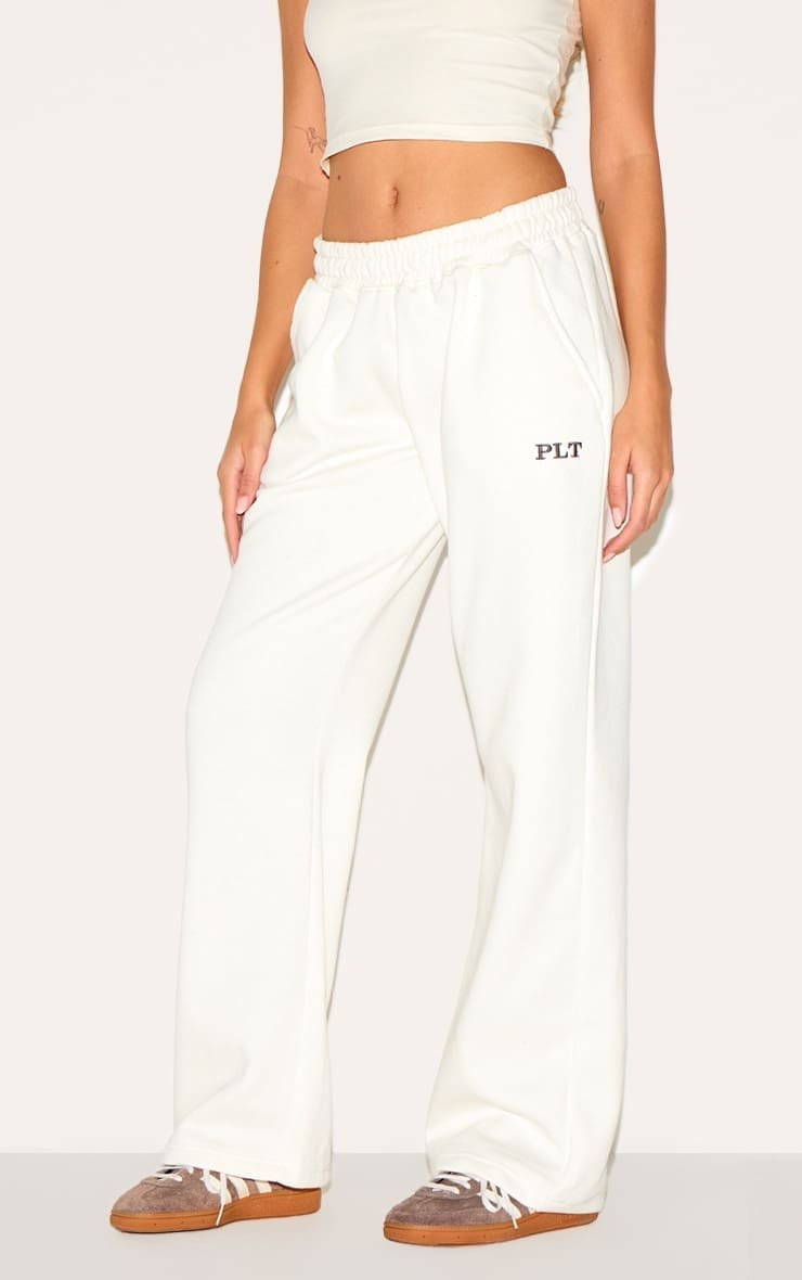 Prettylitttlething Embroided Wide Leg Joggers Taup - Image 1