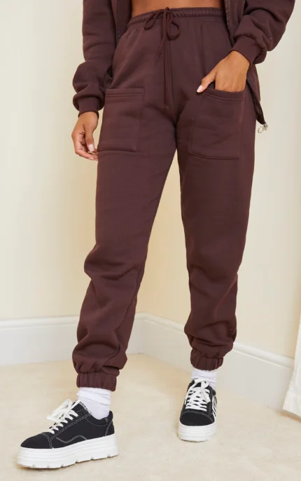Prettylittlething Petite Chocolate Brown Pocket Thigh Casual Joggers