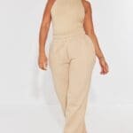 Prettylittlething Shape Taupe Cotton High Neck Sleeveless With Jogger Set