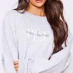 PRETTYLITTLETHING Ash Grey Graphic Sweater