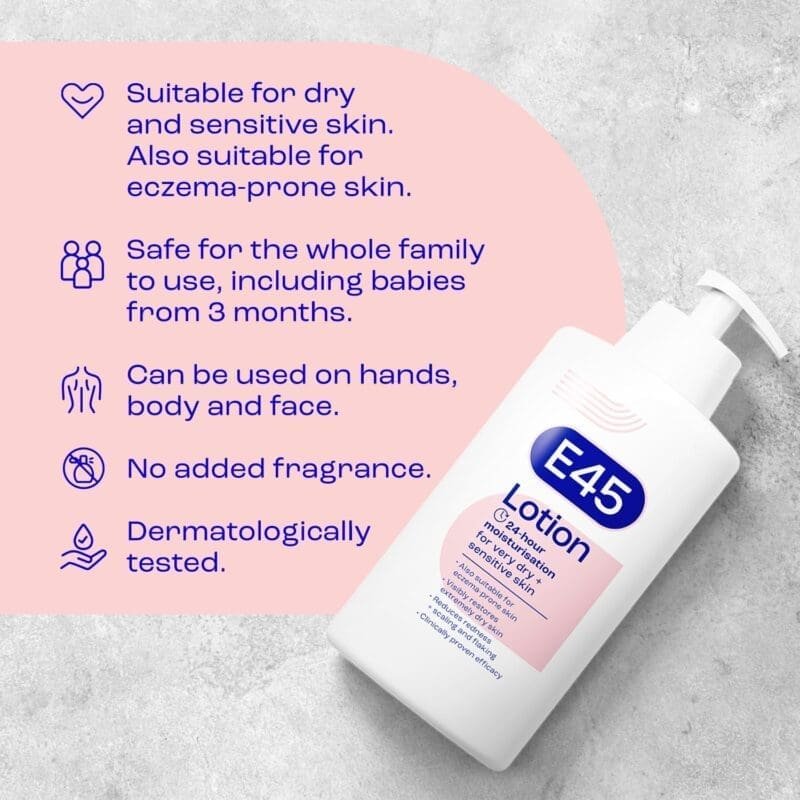 E45 Lotion 24-hour Moisturisation For Very Dry + Sensitive Skin ...