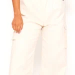 Prettylittlething Cream Wide Leg High Waisted Cargo Trousers