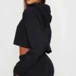 Prettylittlething Black Jogger With Oversized Cropped Hoodie Tracksuit
