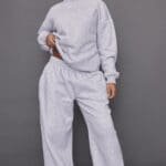 Prettylittlething Ash Grey Large Wide Leg Jogger With Sweatshirt Tracksuit