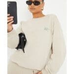 Prettylittlething Sand Luxe Good Small Print Text Sweatshirt