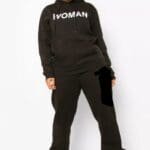 BOOHOO Plus Woman Hoodie And Jogger Set Black Embroidered Woman