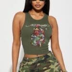 Ed Hardy Vintage Dragon Ribbed Crop Tank