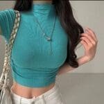 Sculpted Ribbed Mock Neck Crop Tee