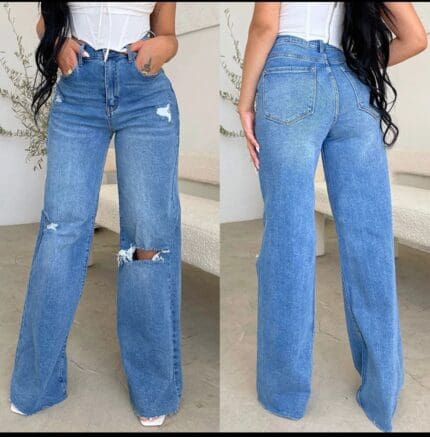 Distressed Flare High-Waist Jeans Vintage Blue