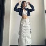 Ruched Drawstring Split Midi Skirt