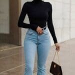 Diashengde Modern Girl Turtle Neck Long Sleeve Top