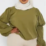 PTL Khaki Chiffon High Neck Sleeve Blouse
