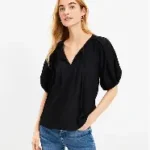 Lantern Sleeve Plunging Neck Tie Dye Top