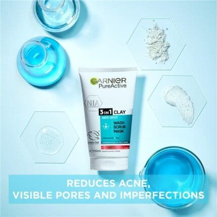 Garnier Pure Active 3 in 1 Clay Wash Scrub Mask 150 ml