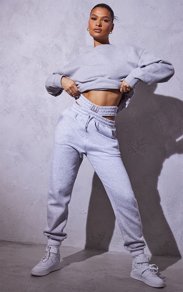 9610ed05-5905-4e24-93b6-36442bca607b Prettylittlething Grey Sweat Jogger Set Tracksuit - Image 1