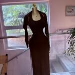 Snatched Cutout Maxi Dress – U Neck | Black / Coffee