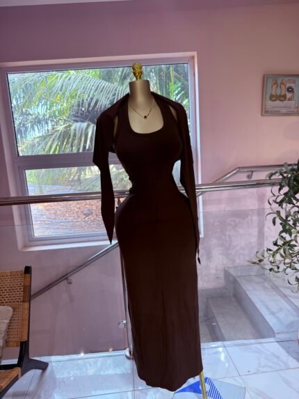 Snatched Cutout Maxi Dress – U Neck | Black / Coffee