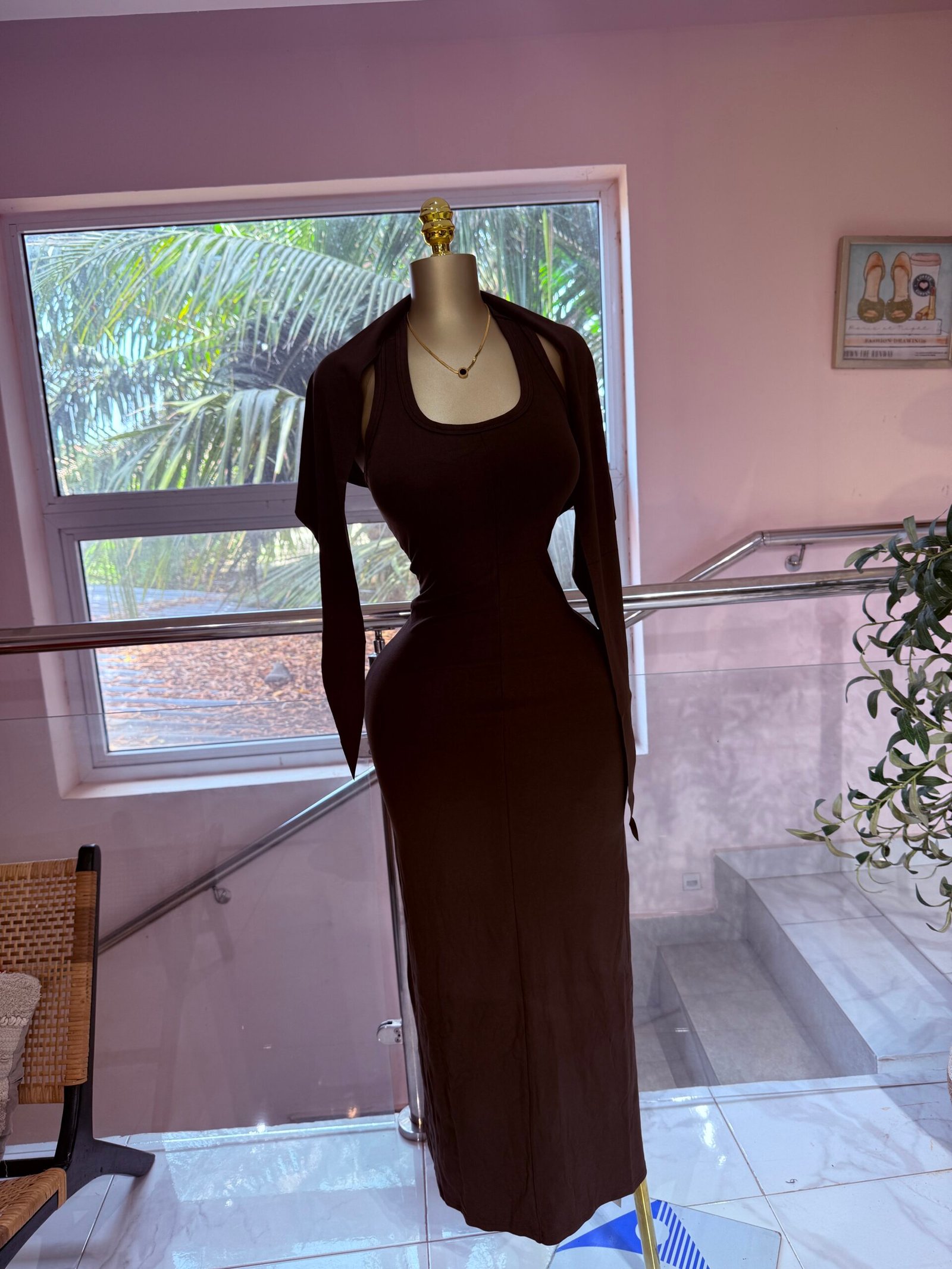 IMG_0043 Snatched Cutout Maxi Dress – U Neck | Black / Coffee - Image 1