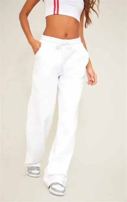 White Fleece Oversized Cuffed Drawstring Joggers