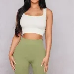 PLT Shape Khaki Ribbed Cycling Shorts